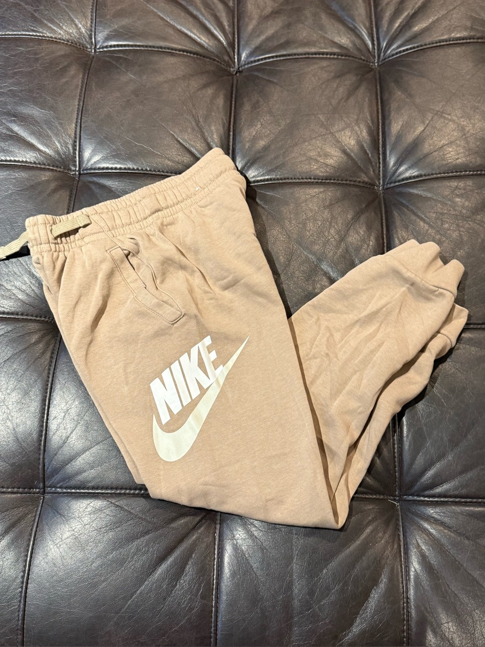 Nike Kids Beige/Tan Joggers with White Swoosh